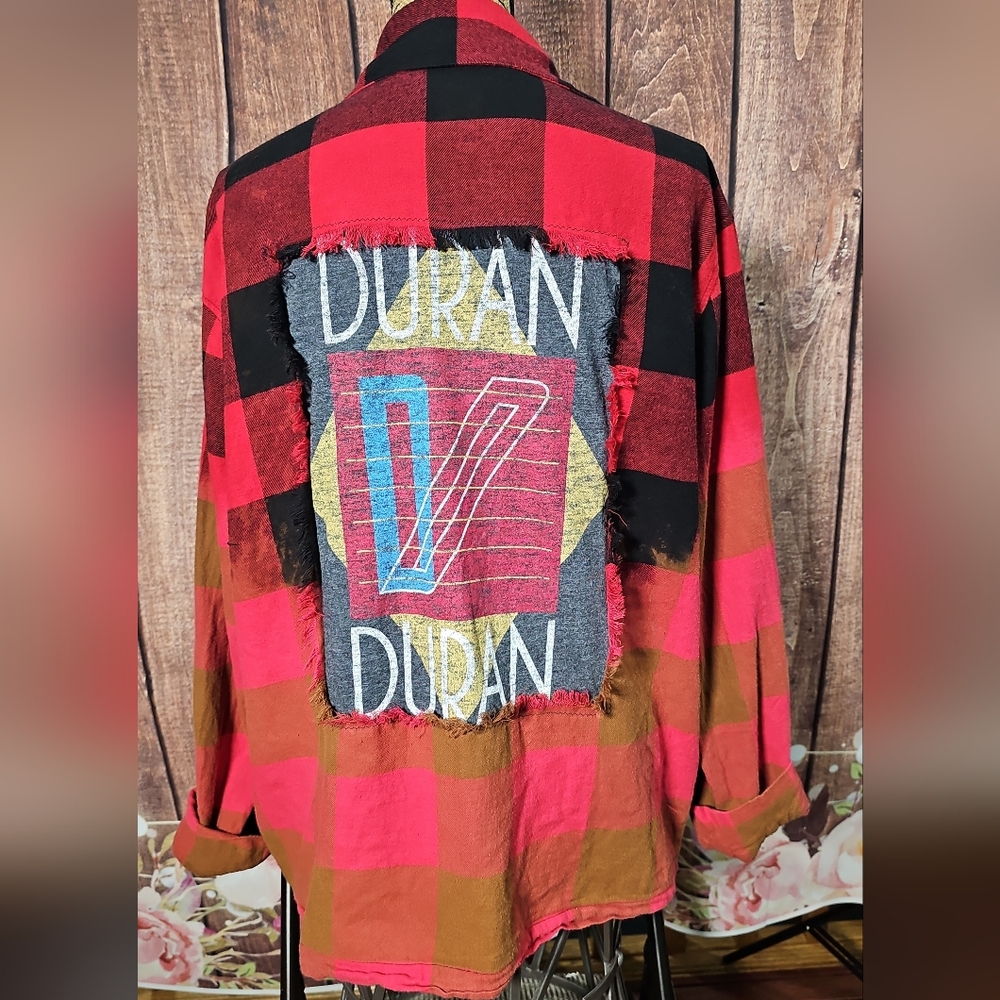 OOAK DURAN DURAN FRINGED PATCHWORK FLANNEL SM-1X - Picture 3 of 5